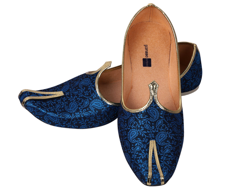 DEEUCO Men's Ethnic Navy Blue Wedding and Sherwani Jutti, Mojari