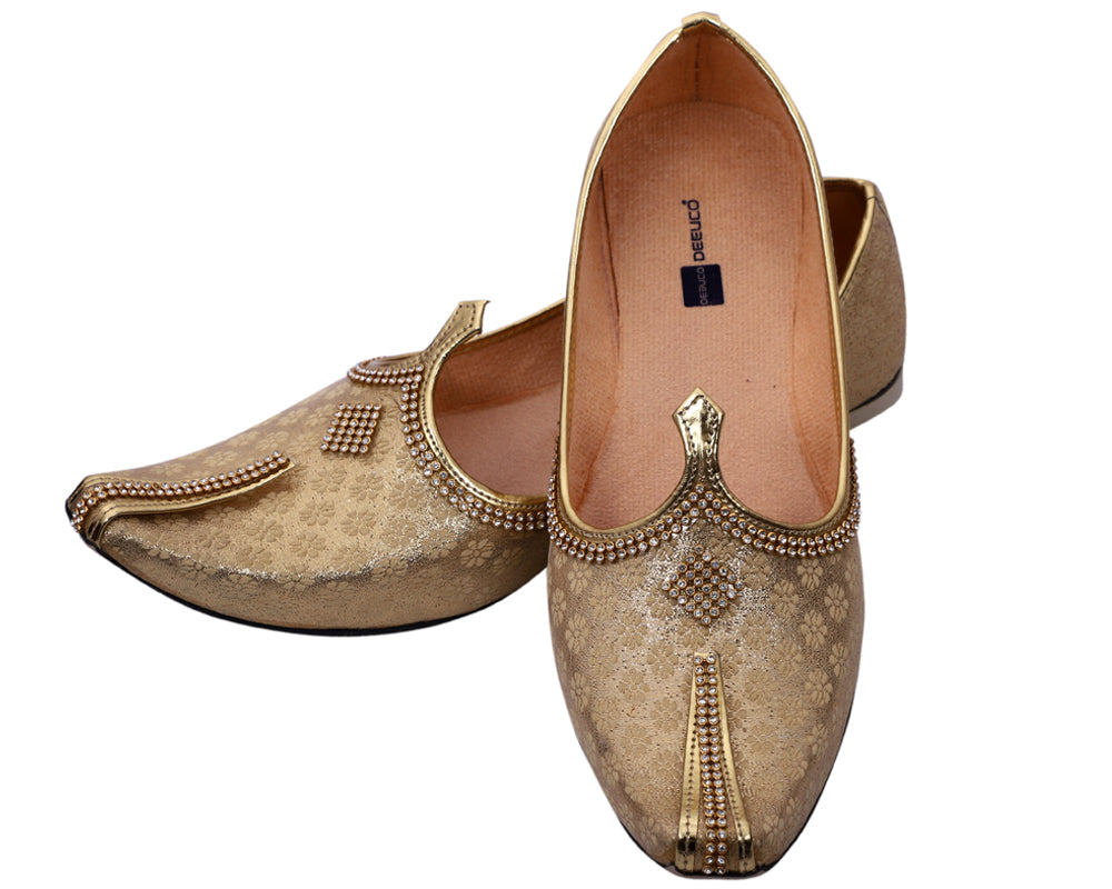 DEEUCO Men's Ethnic Golden Wedding and Sherwani Jutti, Mojari