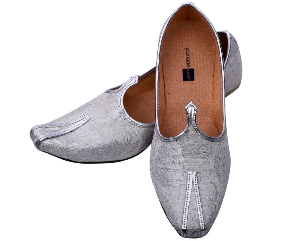 DEEUCO Men's Ethnic Siver Wedding and Sherwani Jutti, Mojari