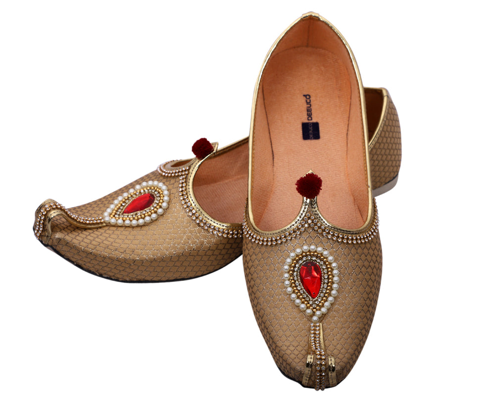 DEEUCO Men's Ethnic Golden Wedding and Sherwani Jutti, Mojari