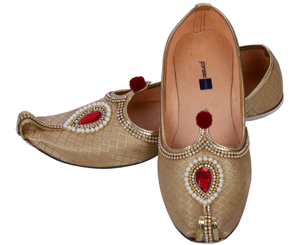 DEEUCO Men's Ethnic Golden Wedding and Sherwani Jutti, Mojari