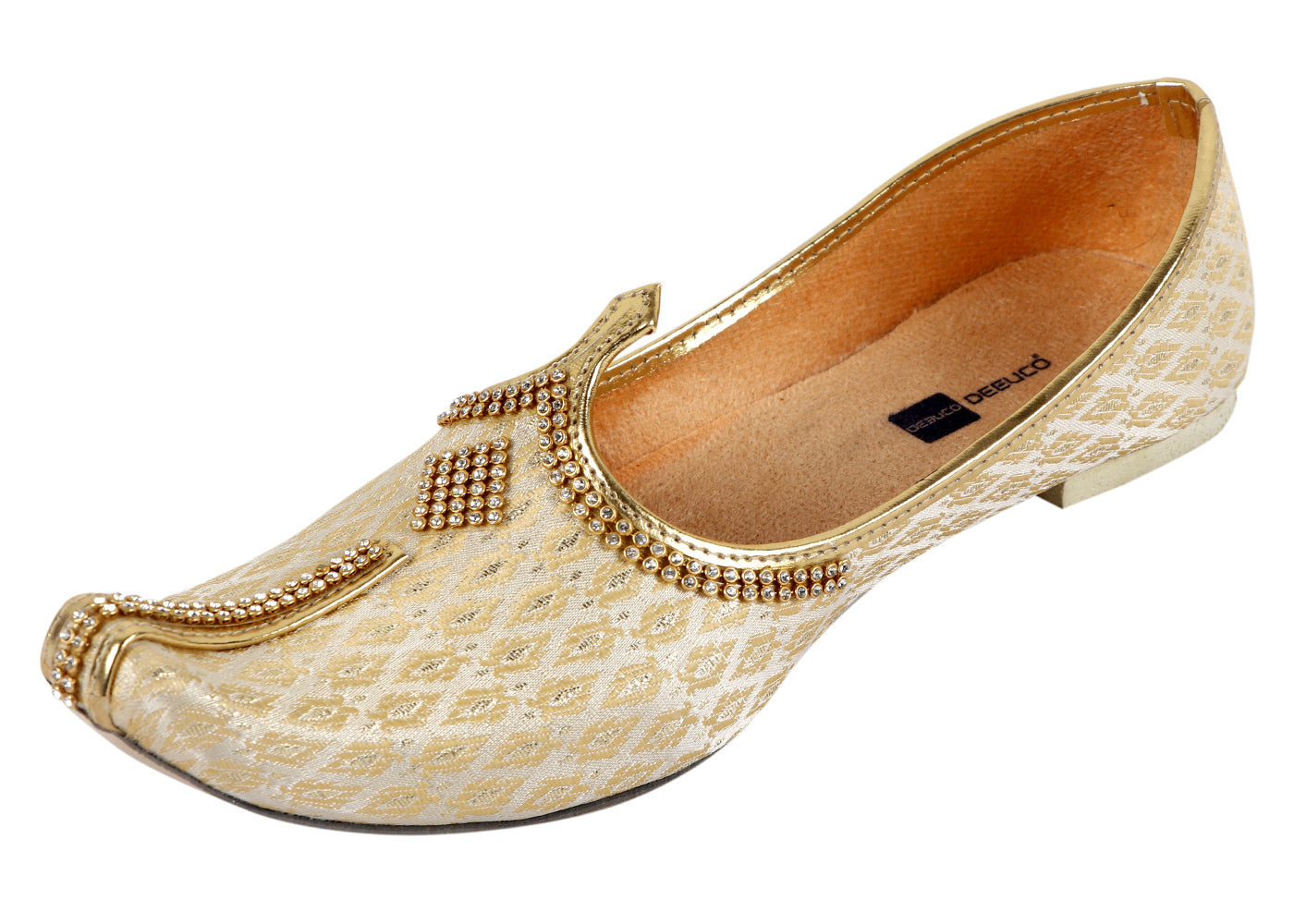 DEEUCO Men's Traditional Premium Cream and Golden Wedding and Sherwani Jutti (Mojari)