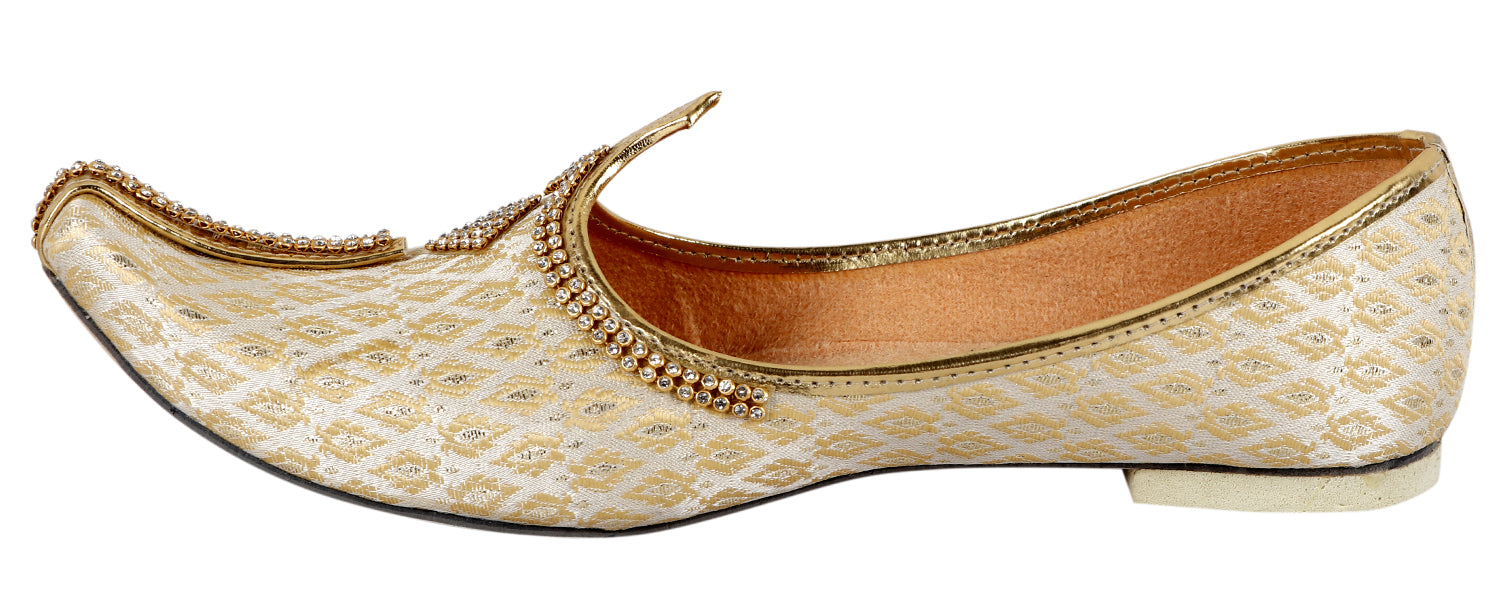 DEEUCO Men's Traditional Premium Cream and Golden Wedding and Sherwani Jutti (Mojari)