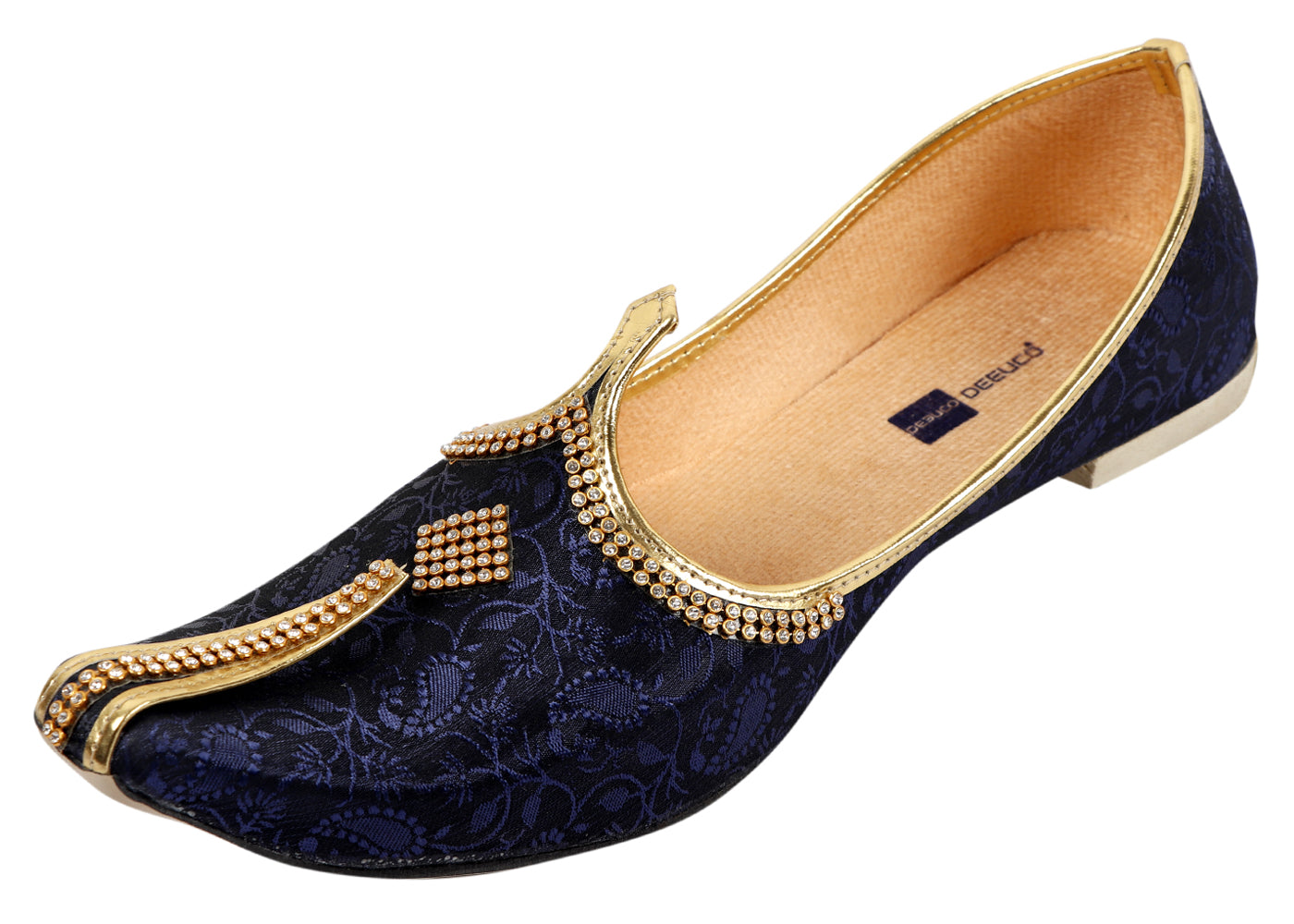 DEEUCO Men's Traditional Velvet Royal Blue Wedding and Sherwani Jutti (Mojari)