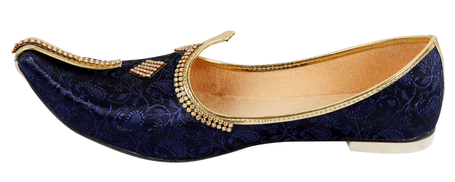 DEEUCO Men's Traditional Velvet Royal Blue Wedding and Sherwani Jutti (Mojari)