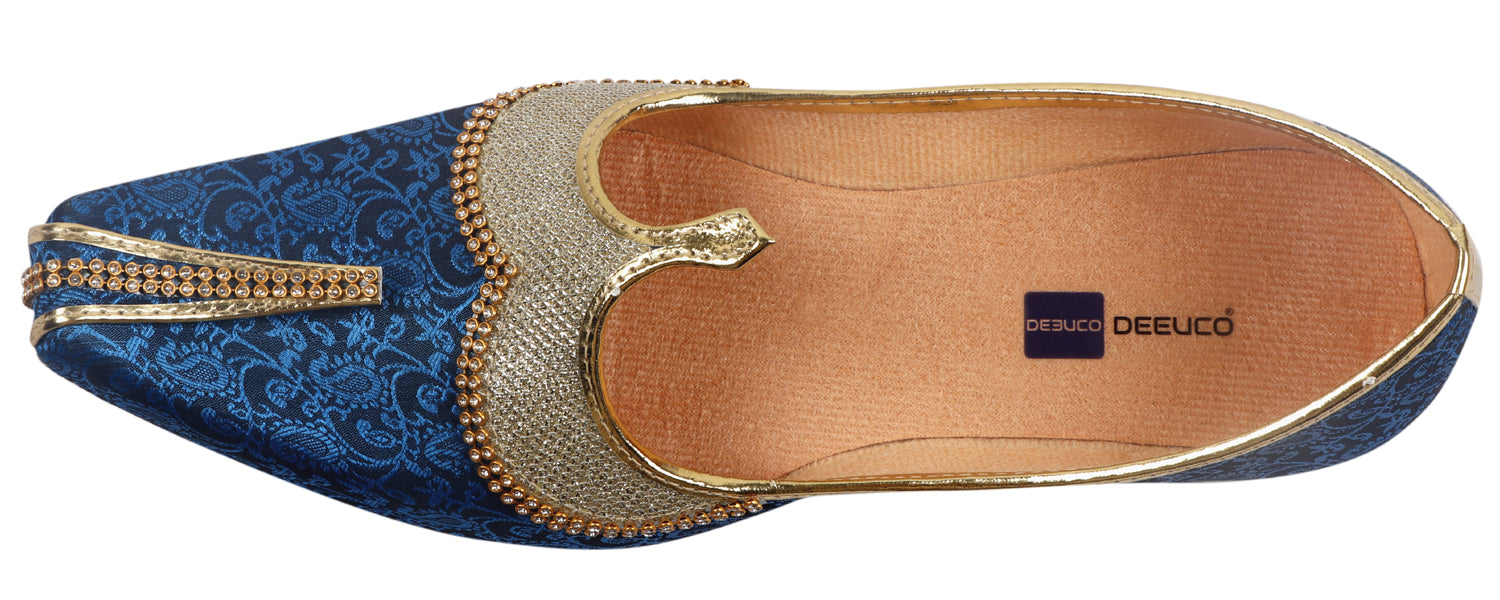 DEEUCO Men's Traditional Royal Blue Wedding and Sherwani Jutti,Mojari