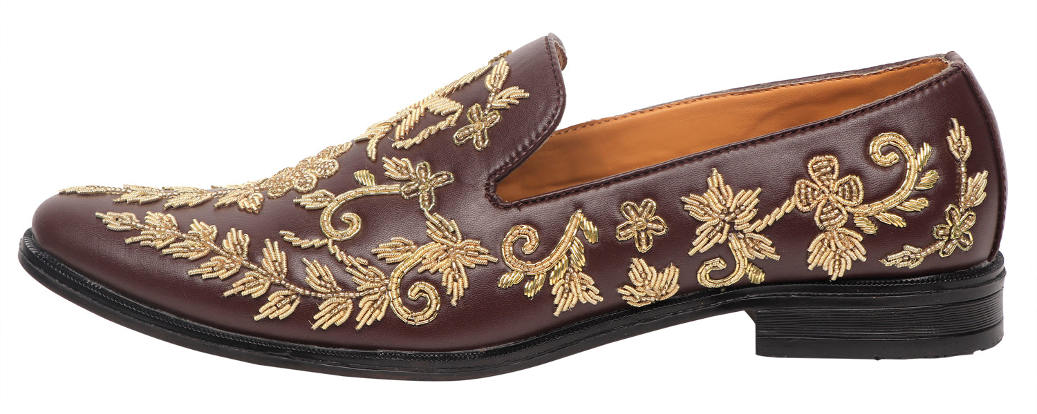 Brown Hand Zardozi embroidery Jutti
