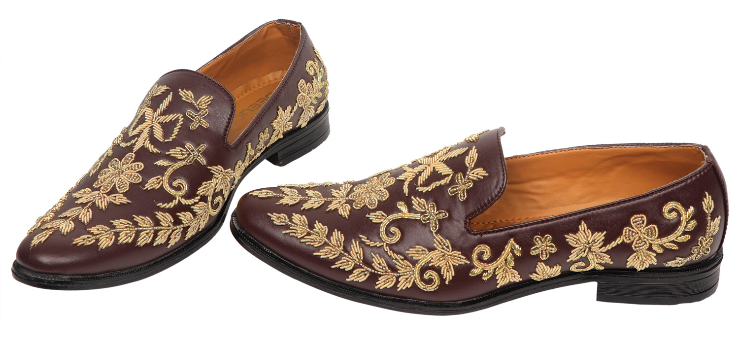 Brown Hand Zardozi embroidery Jutti