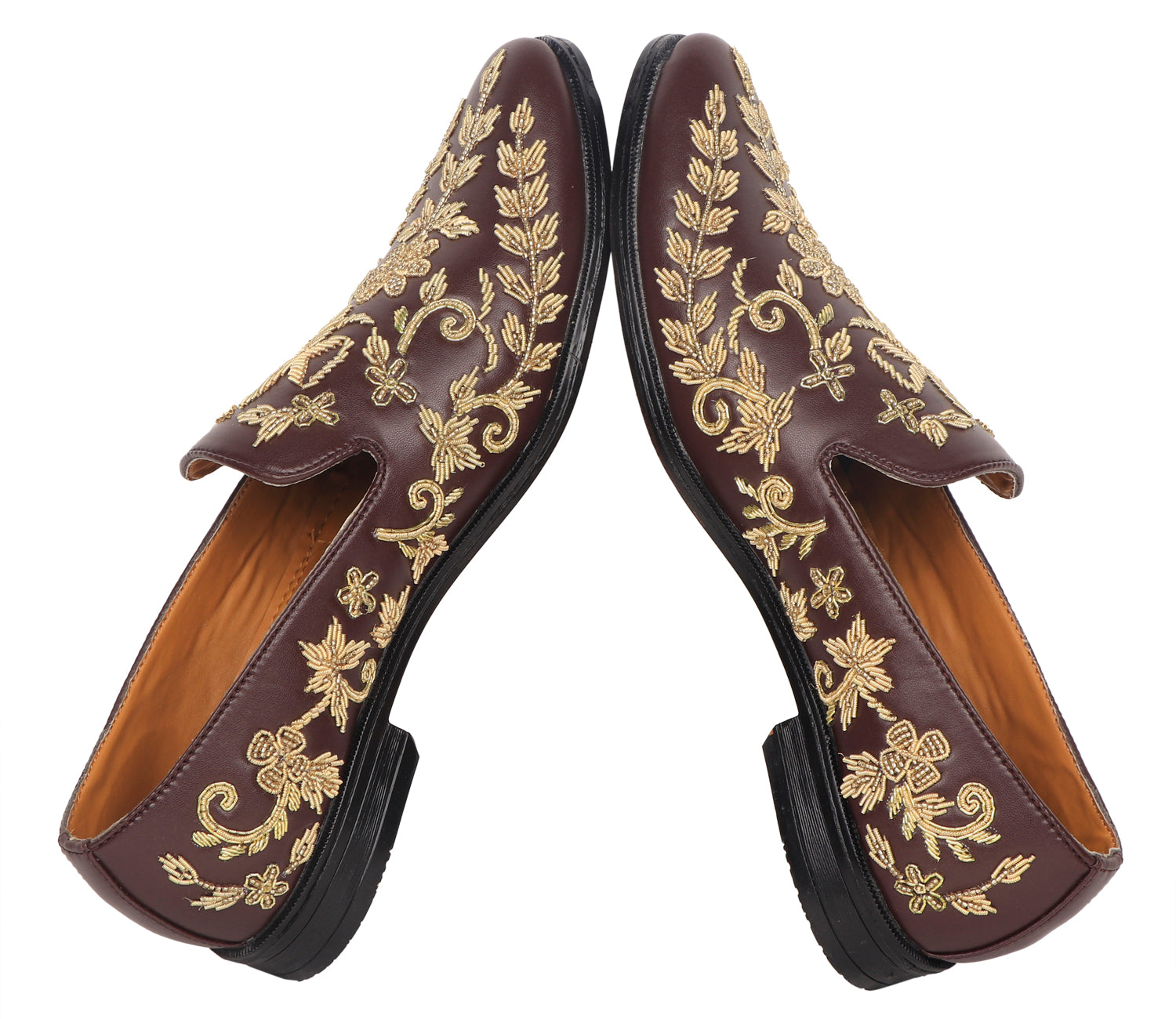 Brown Hand Zardozi embroidery Jutti