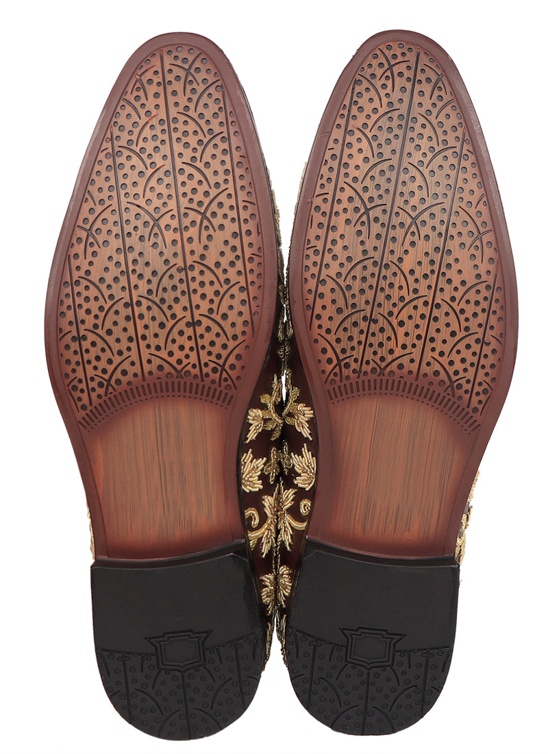 Brown Hand Zardozi embroidery Jutti