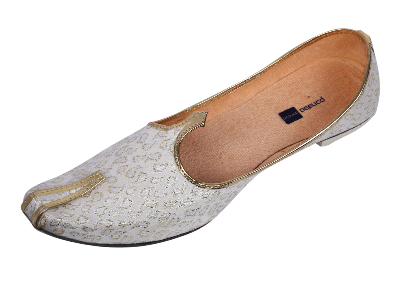 DEEUCO Men's Traditional White and Cream Wedding and Sherwani Jutti,Mojari