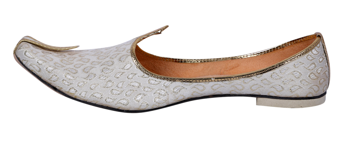 DEEUCO Men's Traditional White and Cream Wedding and Sherwani Jutti,Mojari