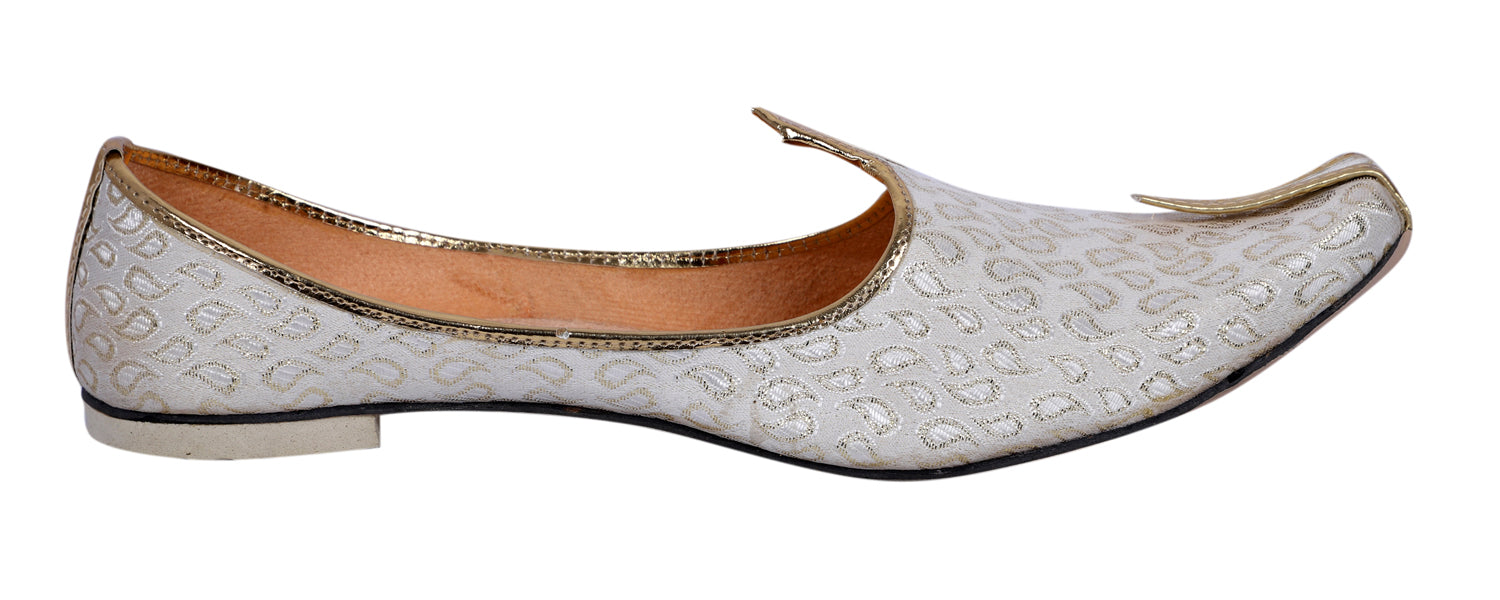 DEEUCO Men's Traditional White and Cream Wedding and Sherwani Jutti,Mojari