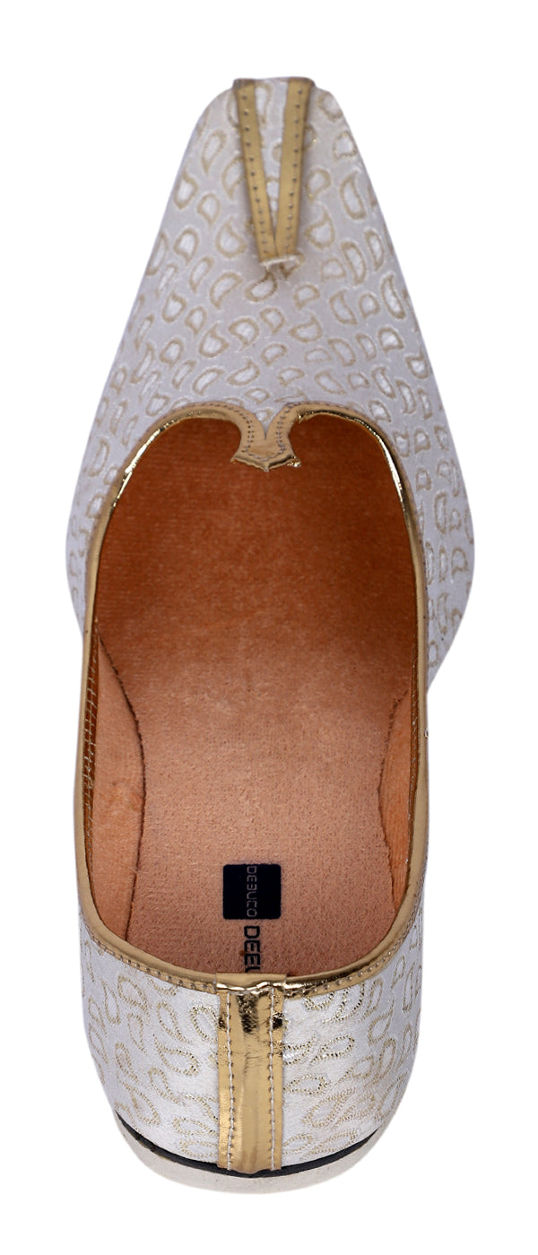 DEEUCO Men's Traditional White and Cream Wedding and Sherwani Jutti,Mojari