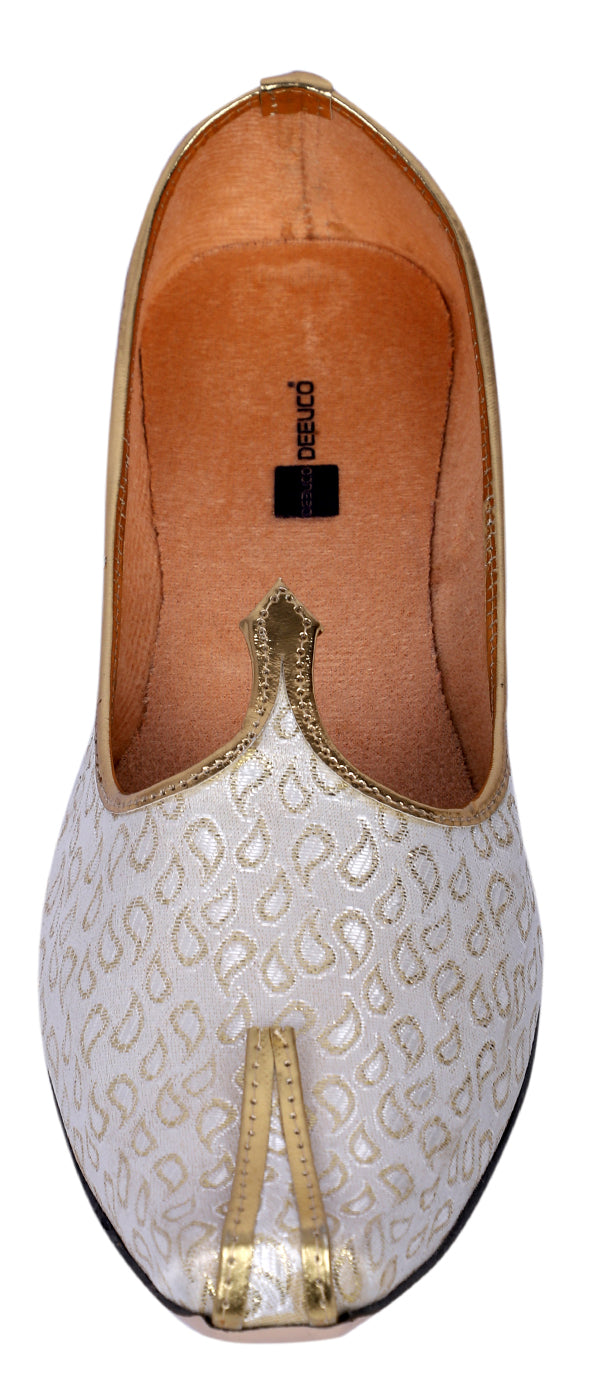 DEEUCO Men's Traditional White and Cream Wedding and Sherwani Jutti,Mojari