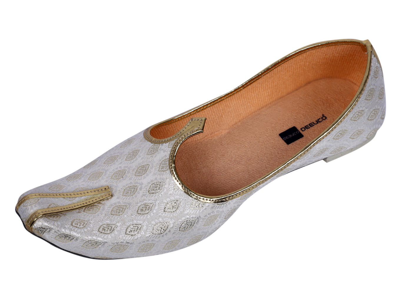 DEEUCO Men's Traditional White and Golden Wedding and Sherwani Jutti,Mojari