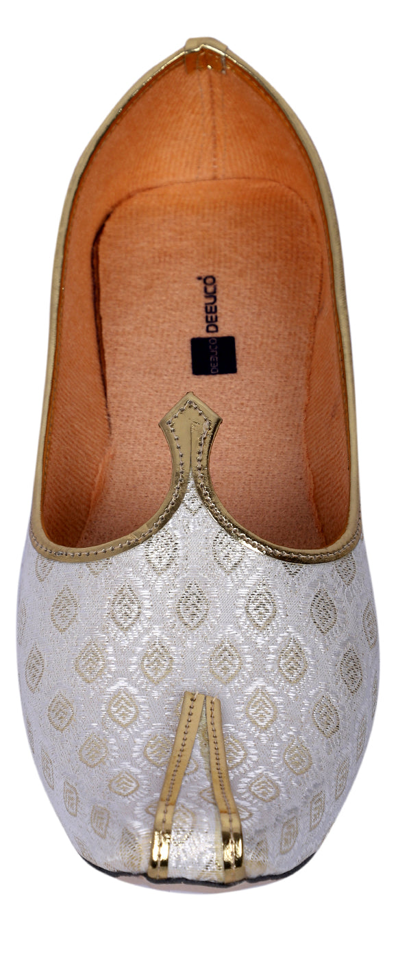 DEEUCO Men's Traditional White and Golden Wedding and Sherwani Jutti,Mojari