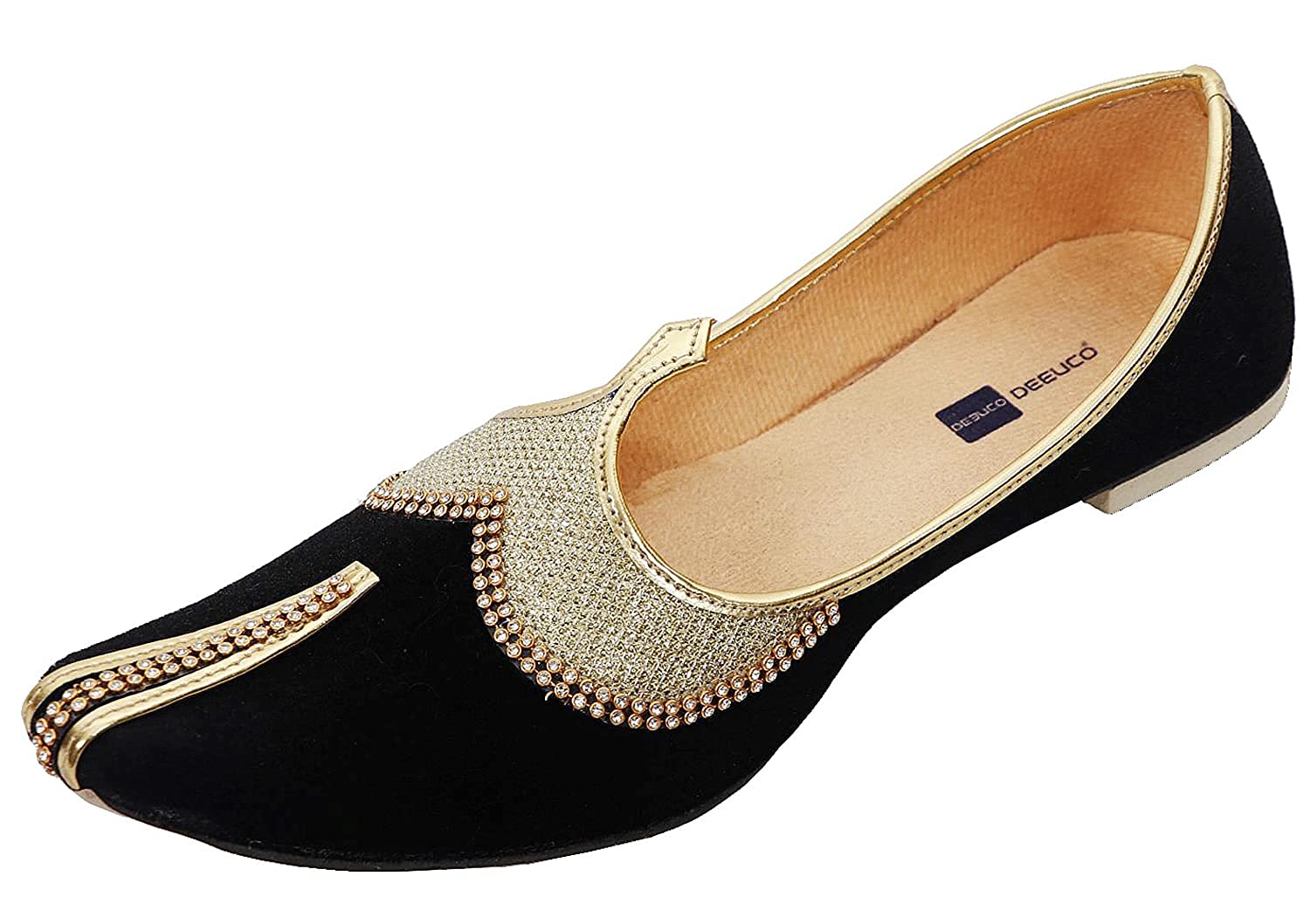 DEEUCO Men's Designer Black Velvet Wedding and Sherwani Jutti,Mojari