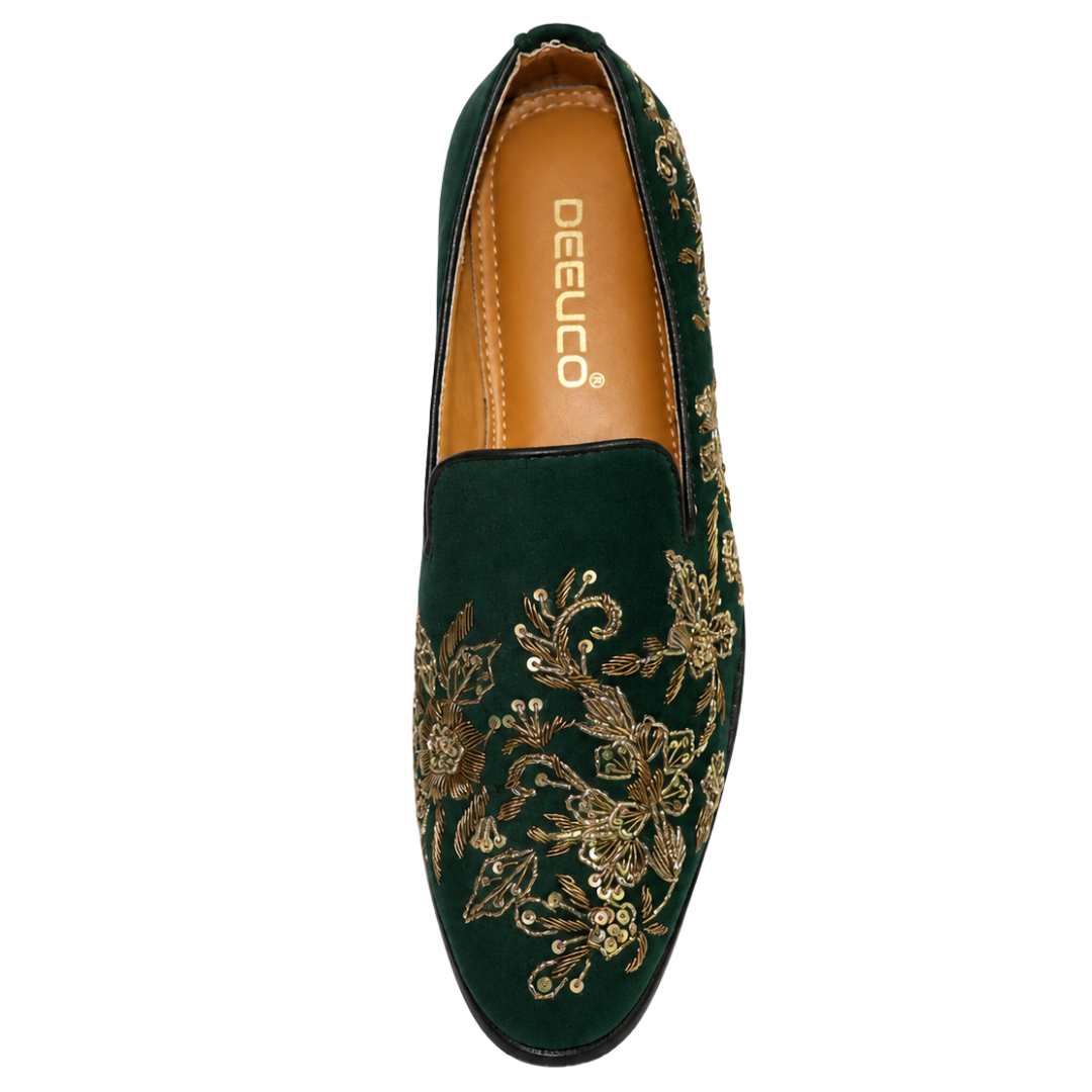 Deeuco Ethnic Premium Green Velvet  Zardozi embroidery Jutti