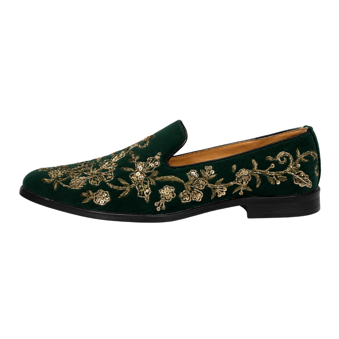 Deeuco Ethnic Premium Green Velvet  Zardozi embroidery Jutti