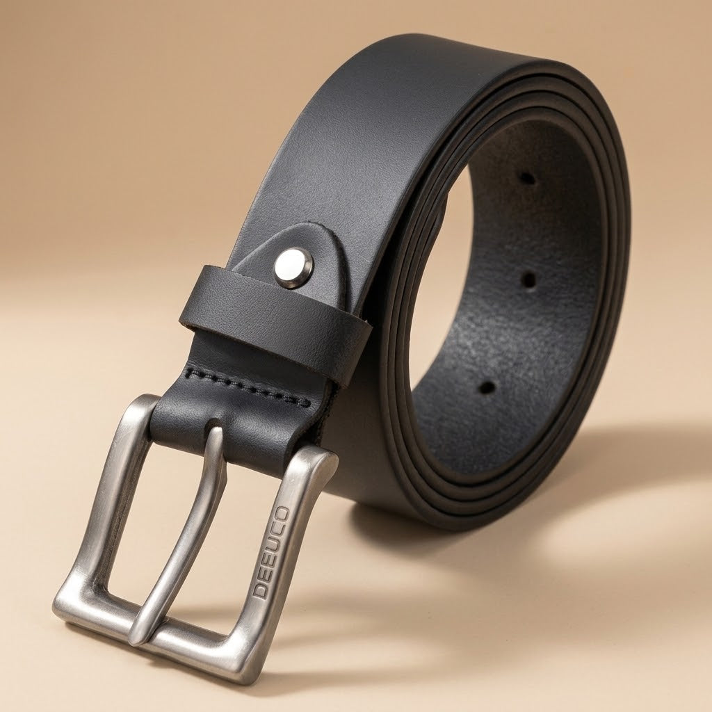 All Occasion Men’s Genuine Black Leather Belt, Casual, Adjustable, Regular Fit for Jeans & Office.