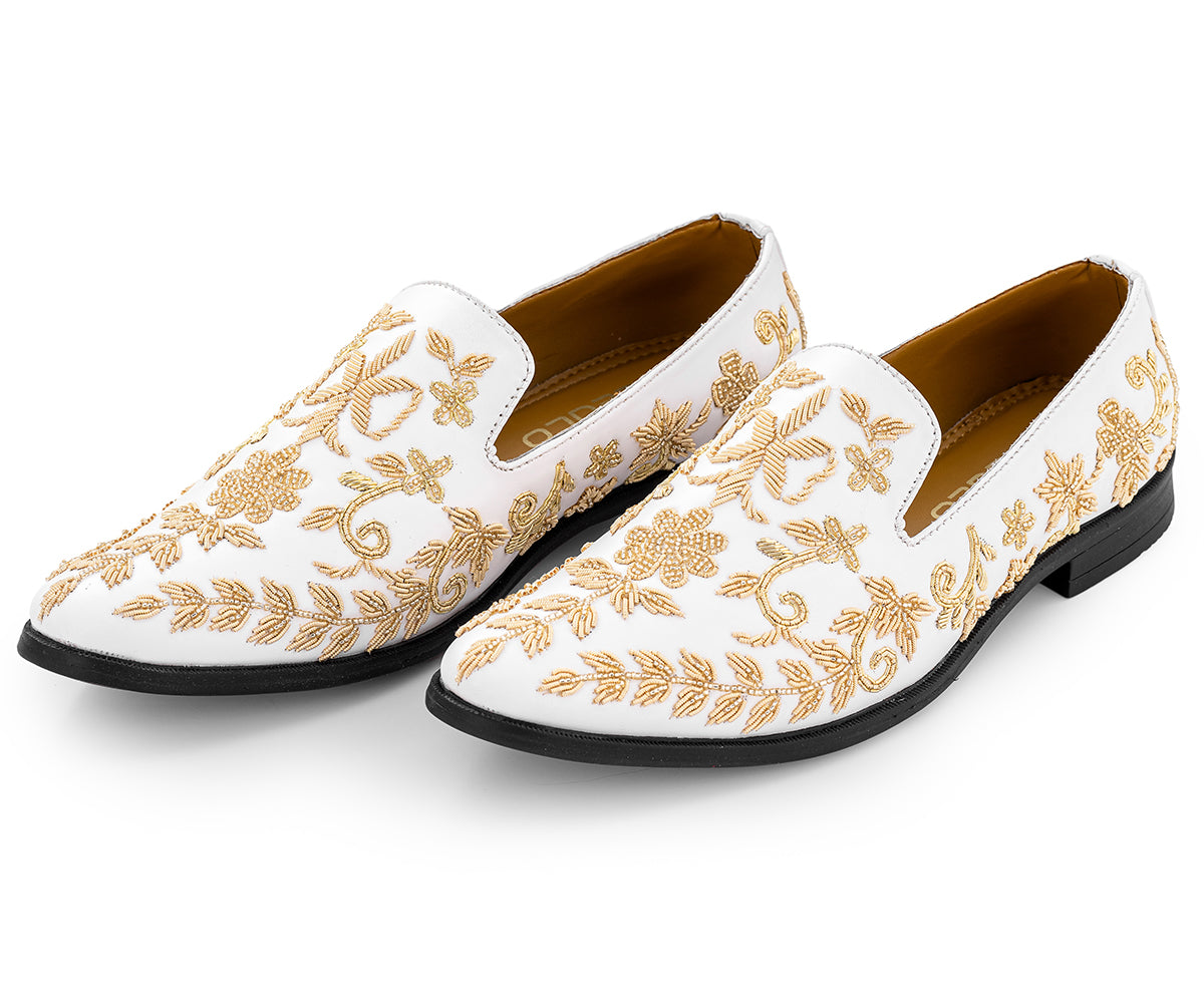 Deeuco Premium White Hand Zardozi embroidery Jutti