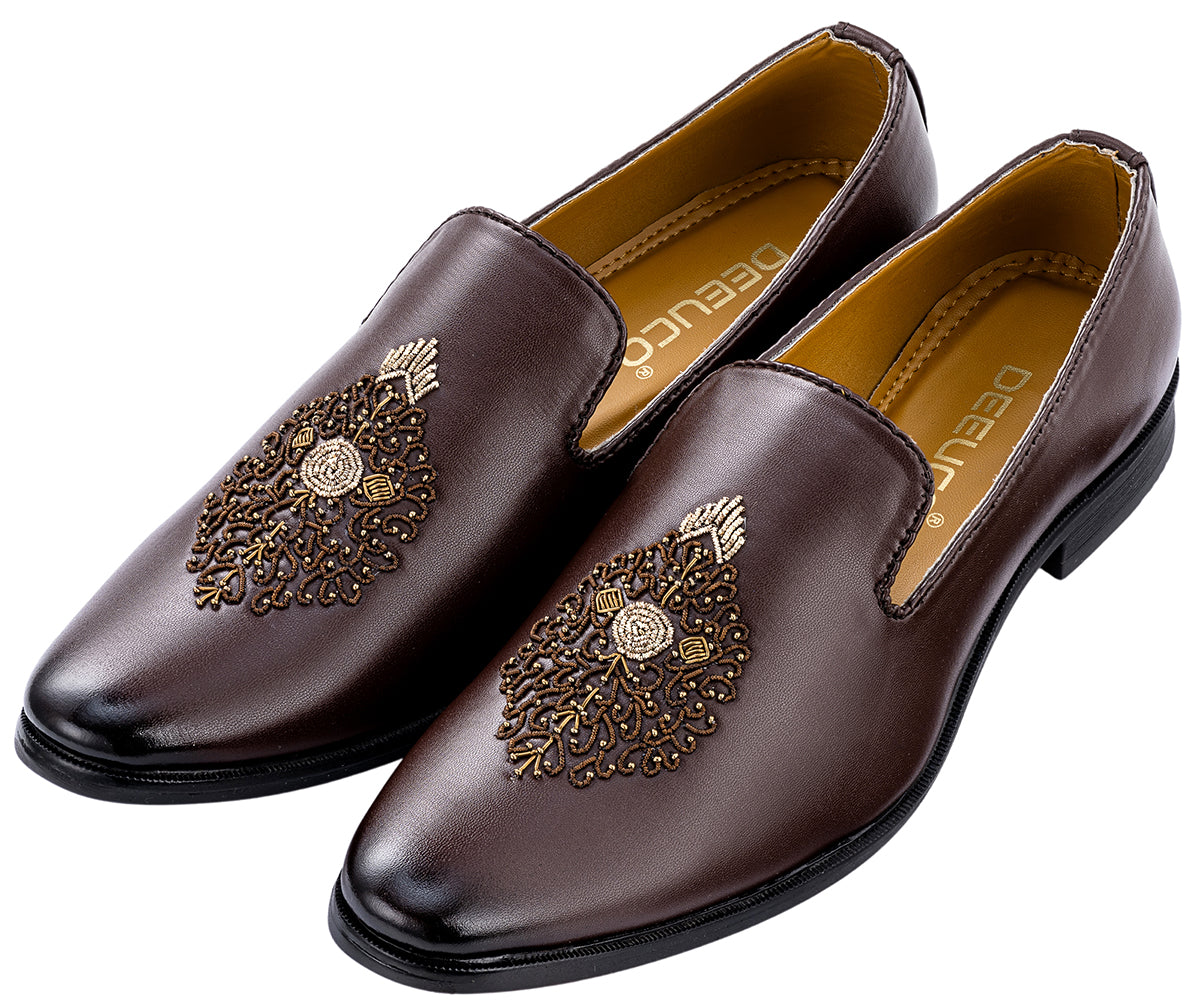 Deeuco Premium Brown Traditional Zardozi embroidery Jutti