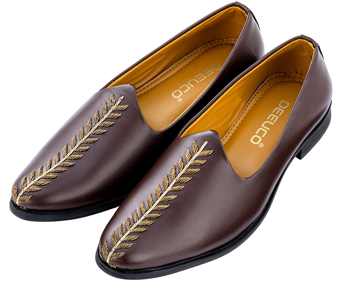 Deeuco Premium Brown Traditional Zardozi work embroidery Jutti