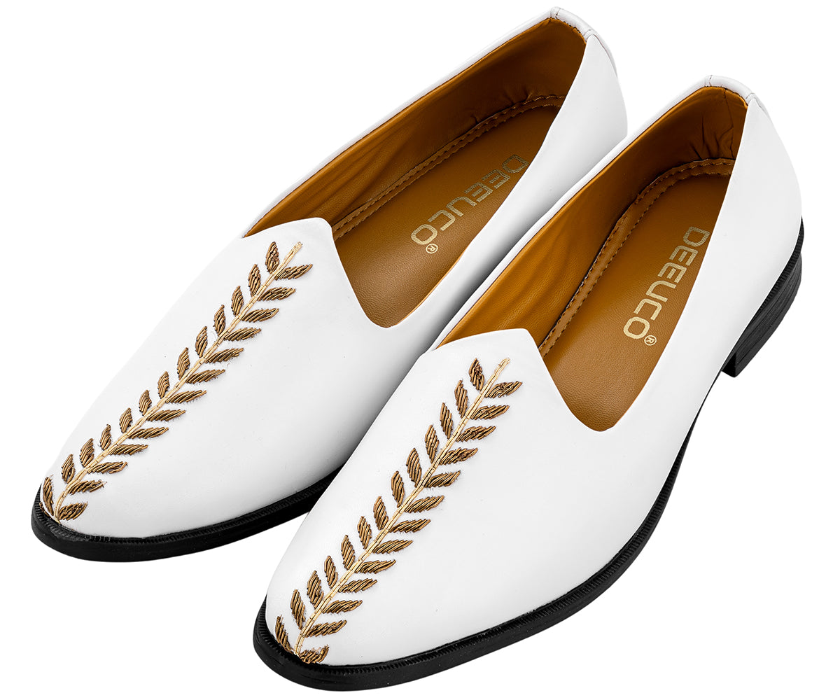 Deeuco Premium White Hand Zardozi embroidery Jutti