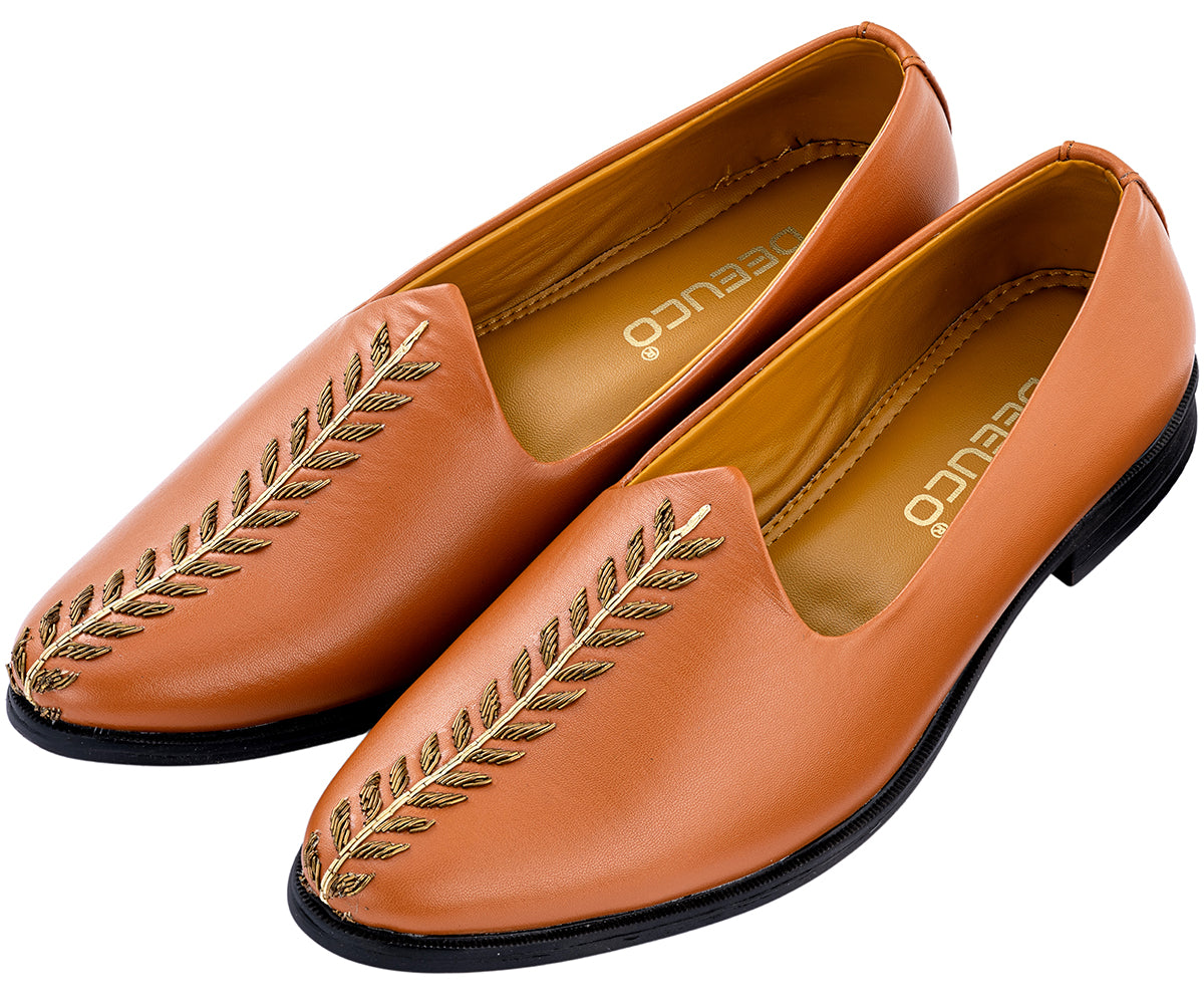 Deeuco Premium tan Hand Zardozi embroidery Jutti