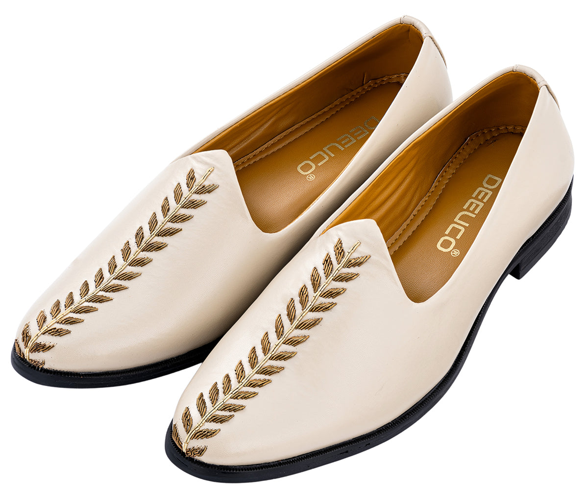 Deeuco Premium Cream Hand Zardozi embroidery Jutti