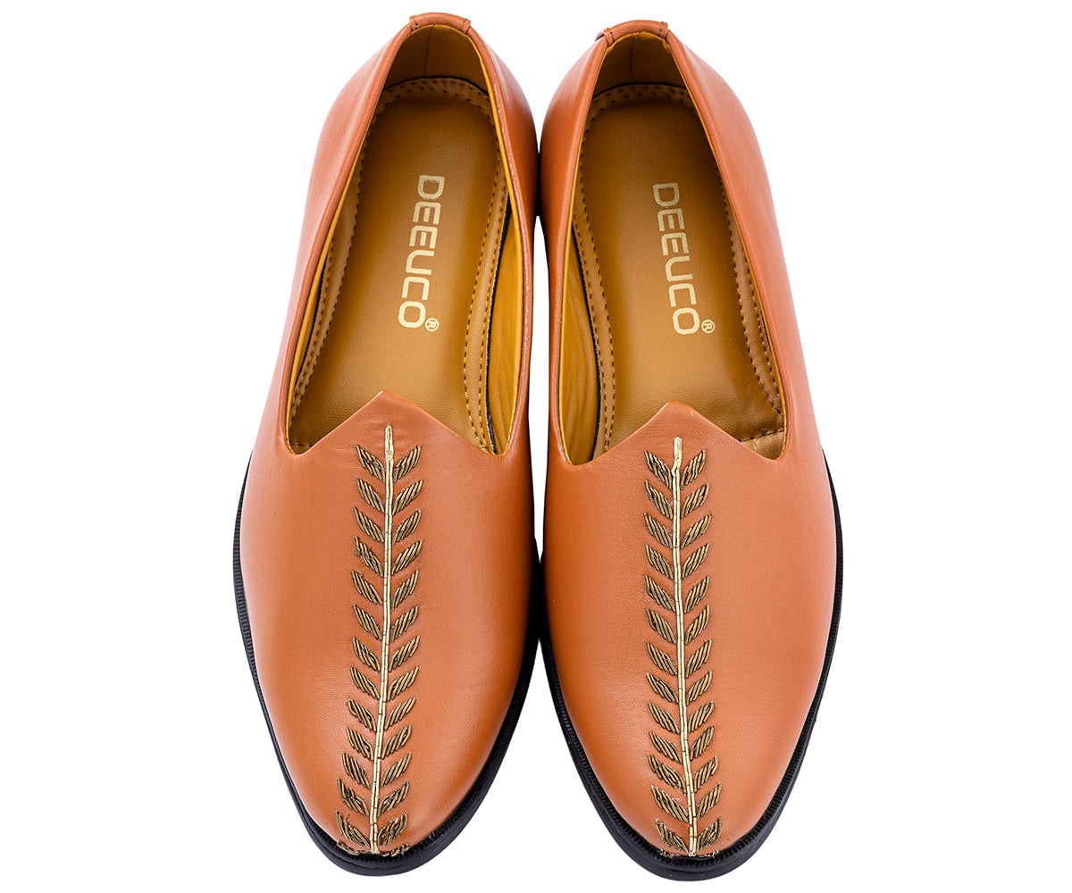 Deeuco Premium tan Hand Zardozi embroidery Jutti