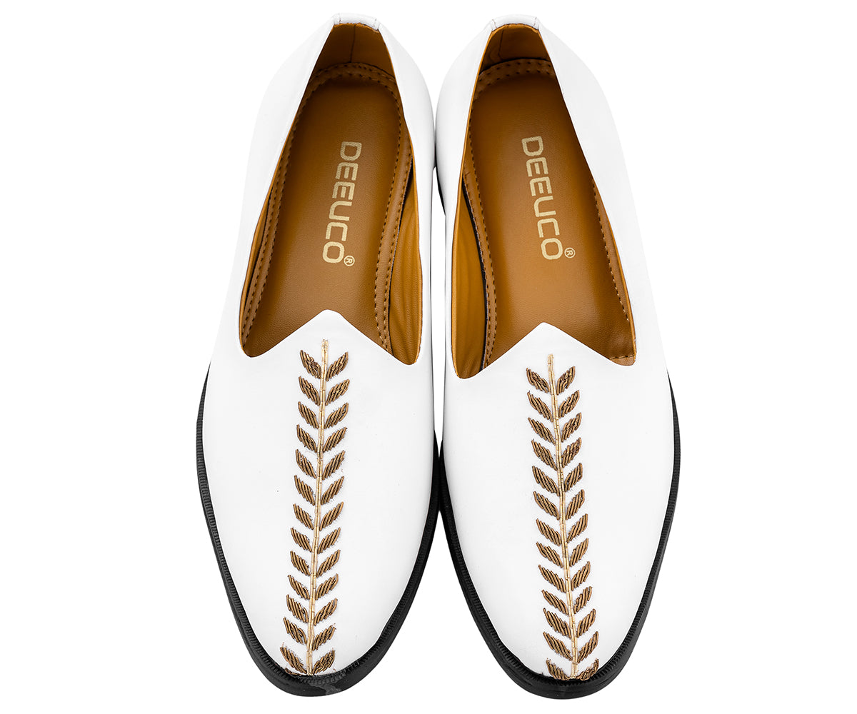 Deeuco Premium White Hand Zardozi embroidery Jutti