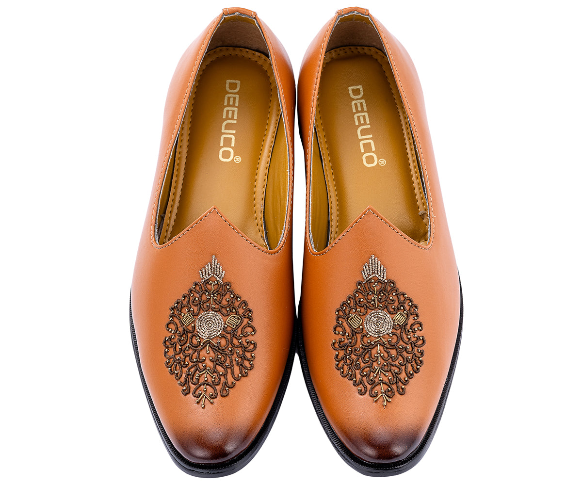 Deeuco Premium Tan Traditional Zardozi embroidery Jutti