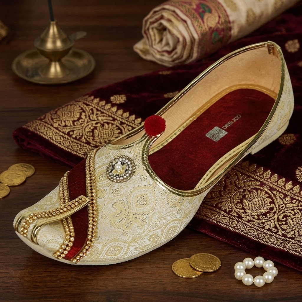 Men's Golden Premium Wedding and Sherwani Jutti, Mojari