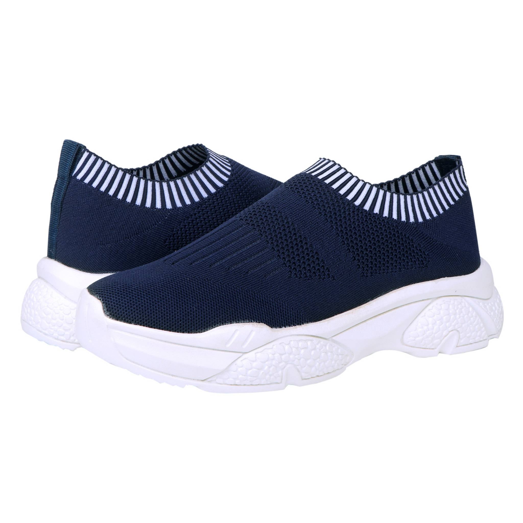 DEEUCO Navy Blue Running Shoes for Women & Girls with lightweight breathable knit upper.