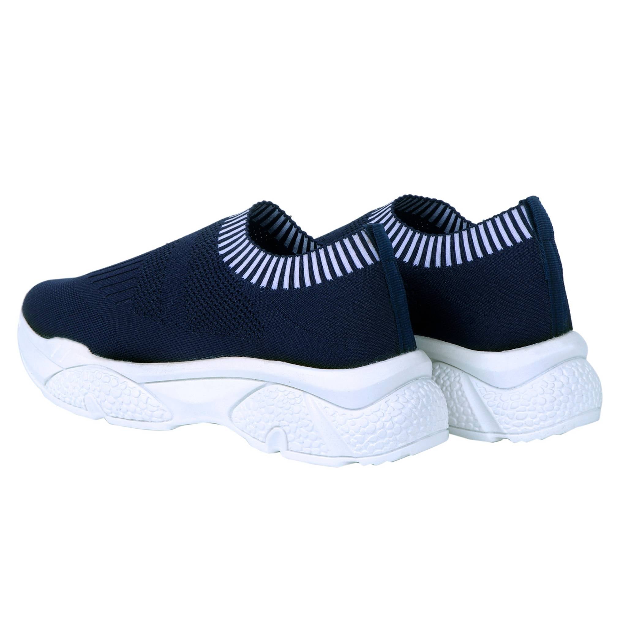Women's Navy Blue Slip-On Running Shoes with cushioned sole for walking and daily wear.