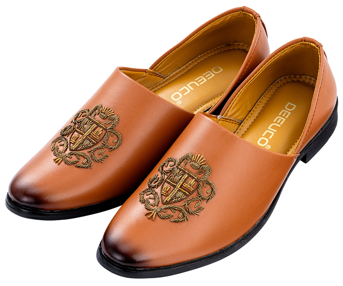 Deeuco Premium Tan Traditional Handcrafted Zardozi embroidery Jutti