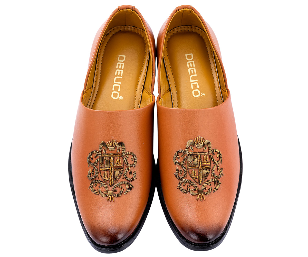 Deeuco Premium Tan Traditional Handcrafted Zardozi embroidery Jutti