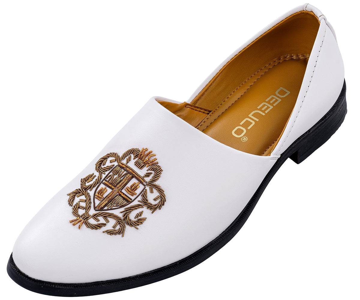 Deeuco Premium White Traditional Zardozi embroidery Jutti