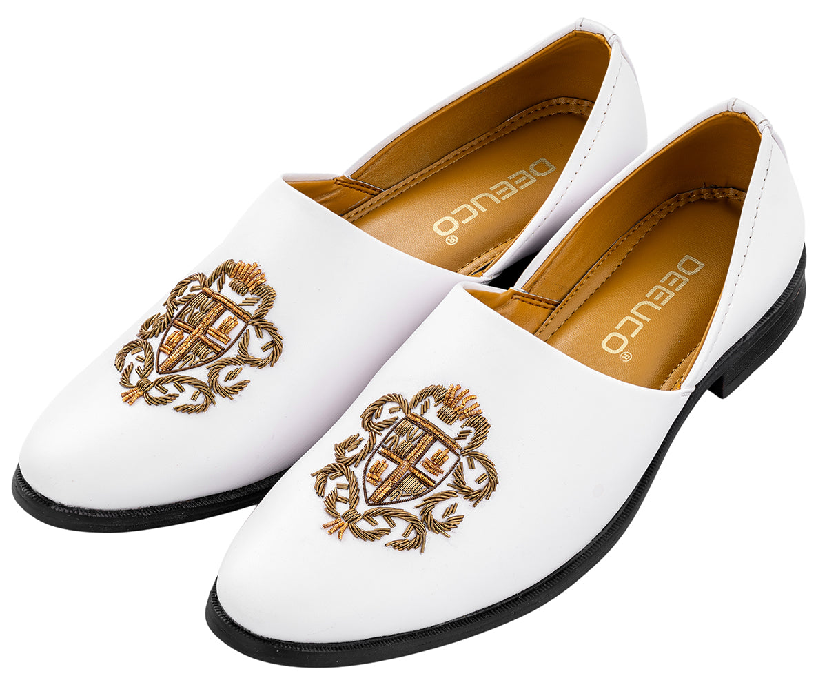 Deeuco Premium White Traditional Zardozi embroidery Jutti