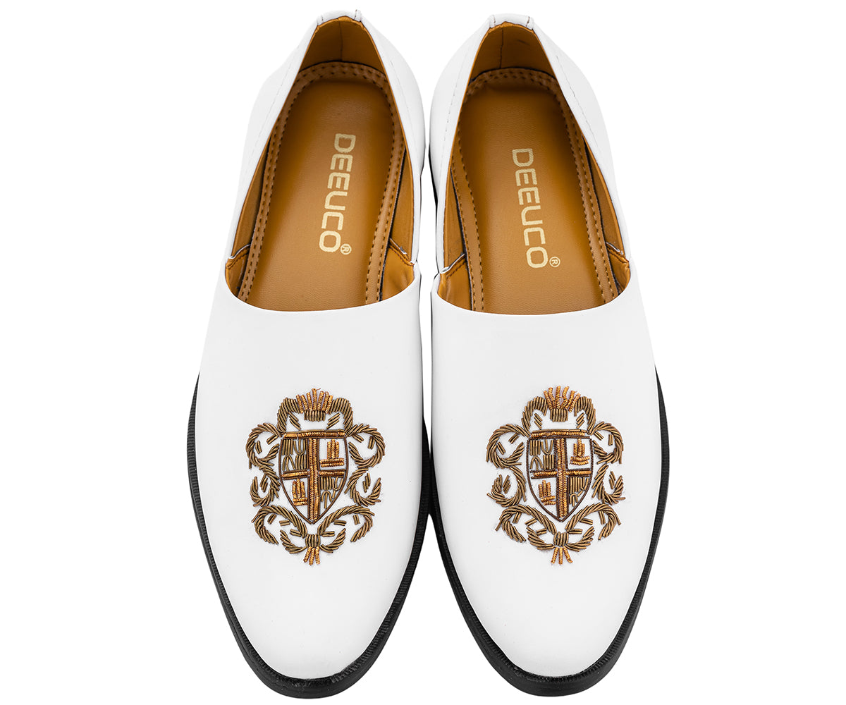 Deeuco Premium White Traditional Zardozi embroidery Jutti