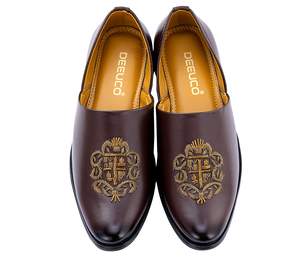 Deeuco Premium Brown Traditional Zardozi embroidery Jutti