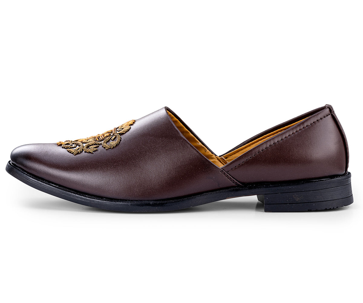 Deeuco Premium Brown Traditional Zardozi embroidery Jutti