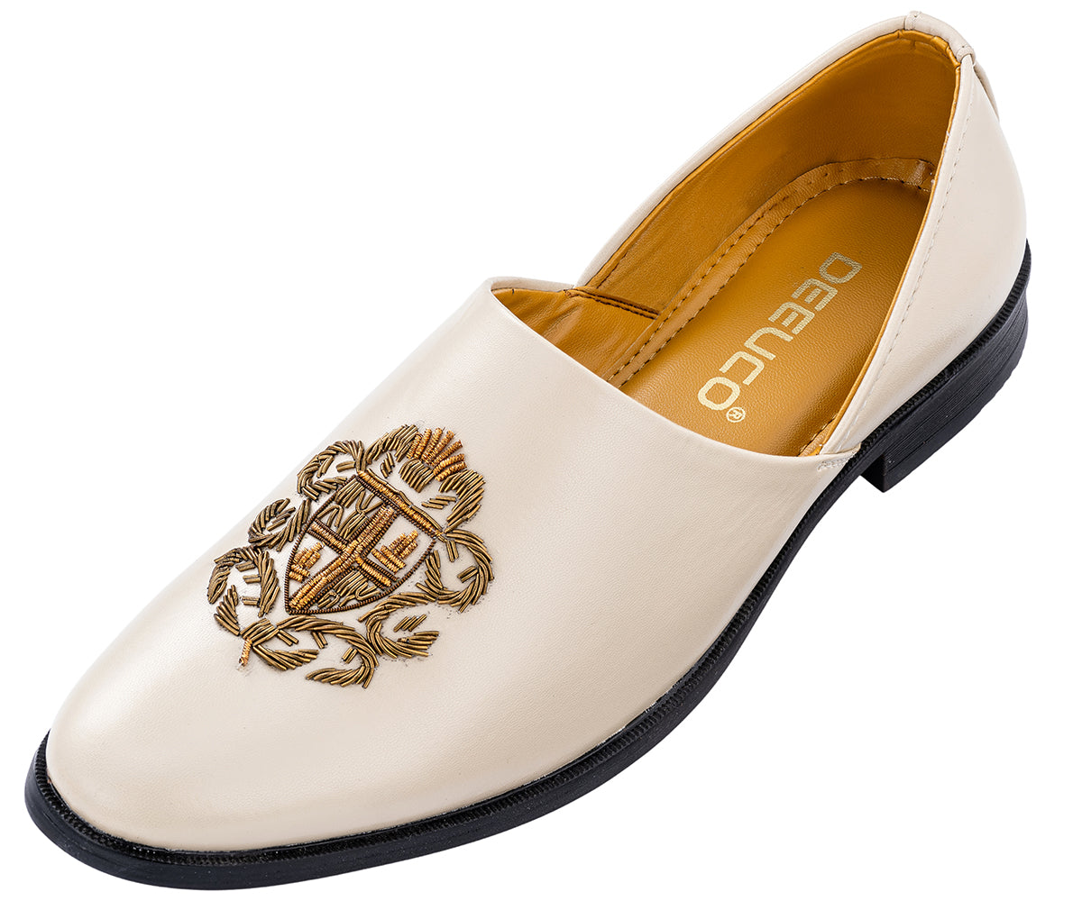 Deeuco Premium Cream Traditional Zardozi embroidery Jutti