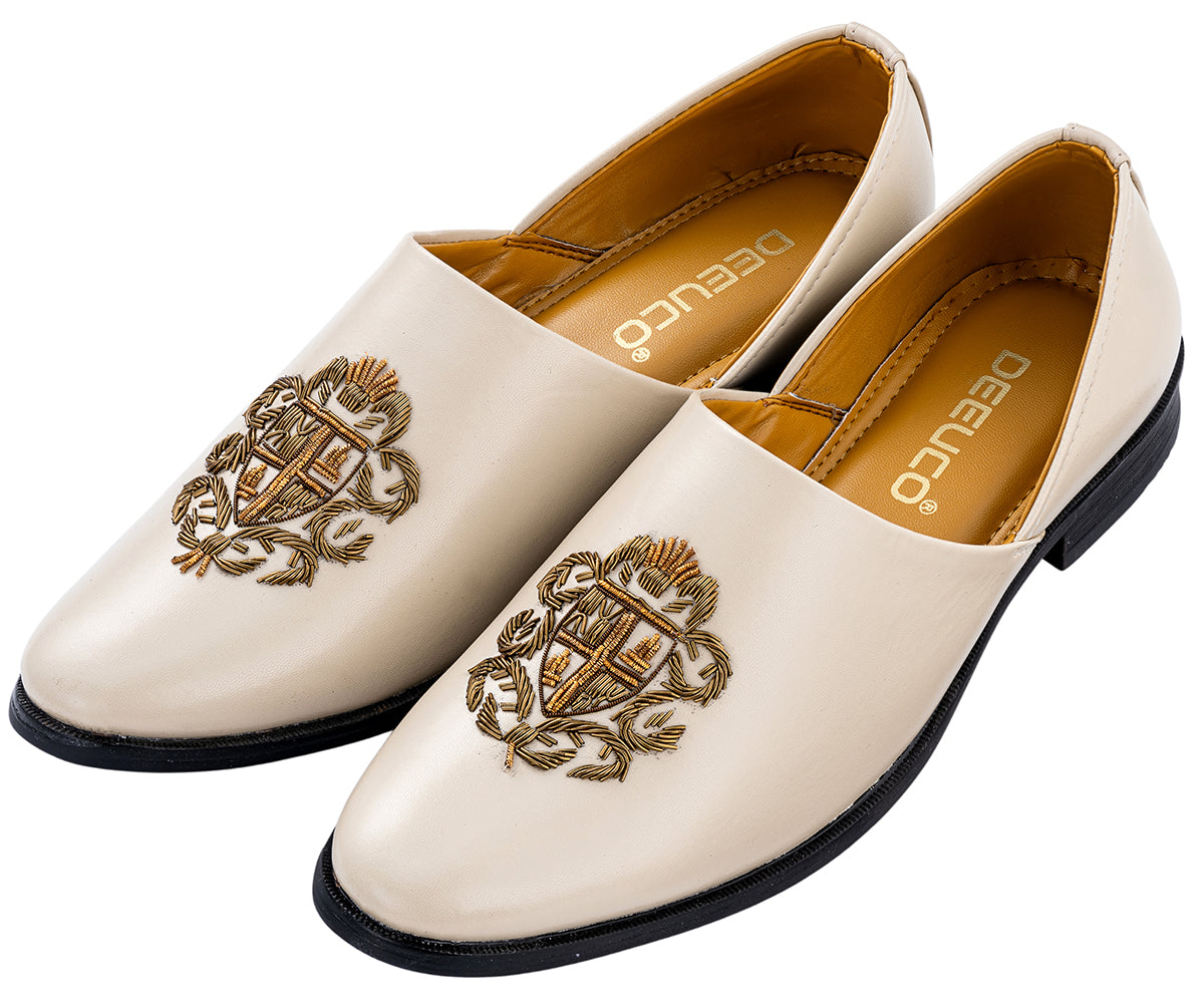 Deeuco Premium Cream Traditional Zardozi embroidery Jutti
