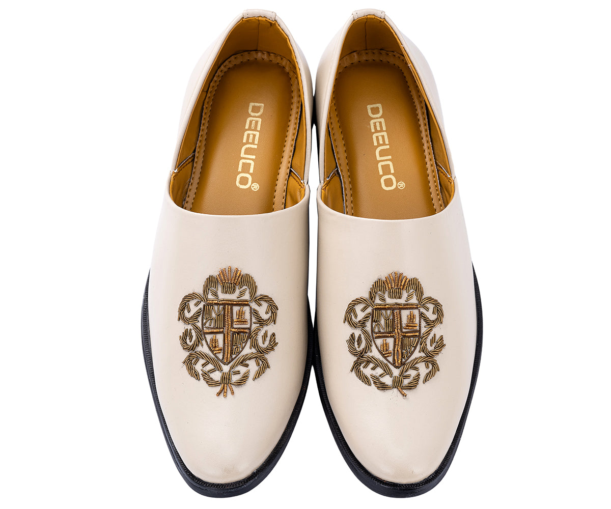 Deeuco Premium Cream Traditional Zardozi embroidery Jutti