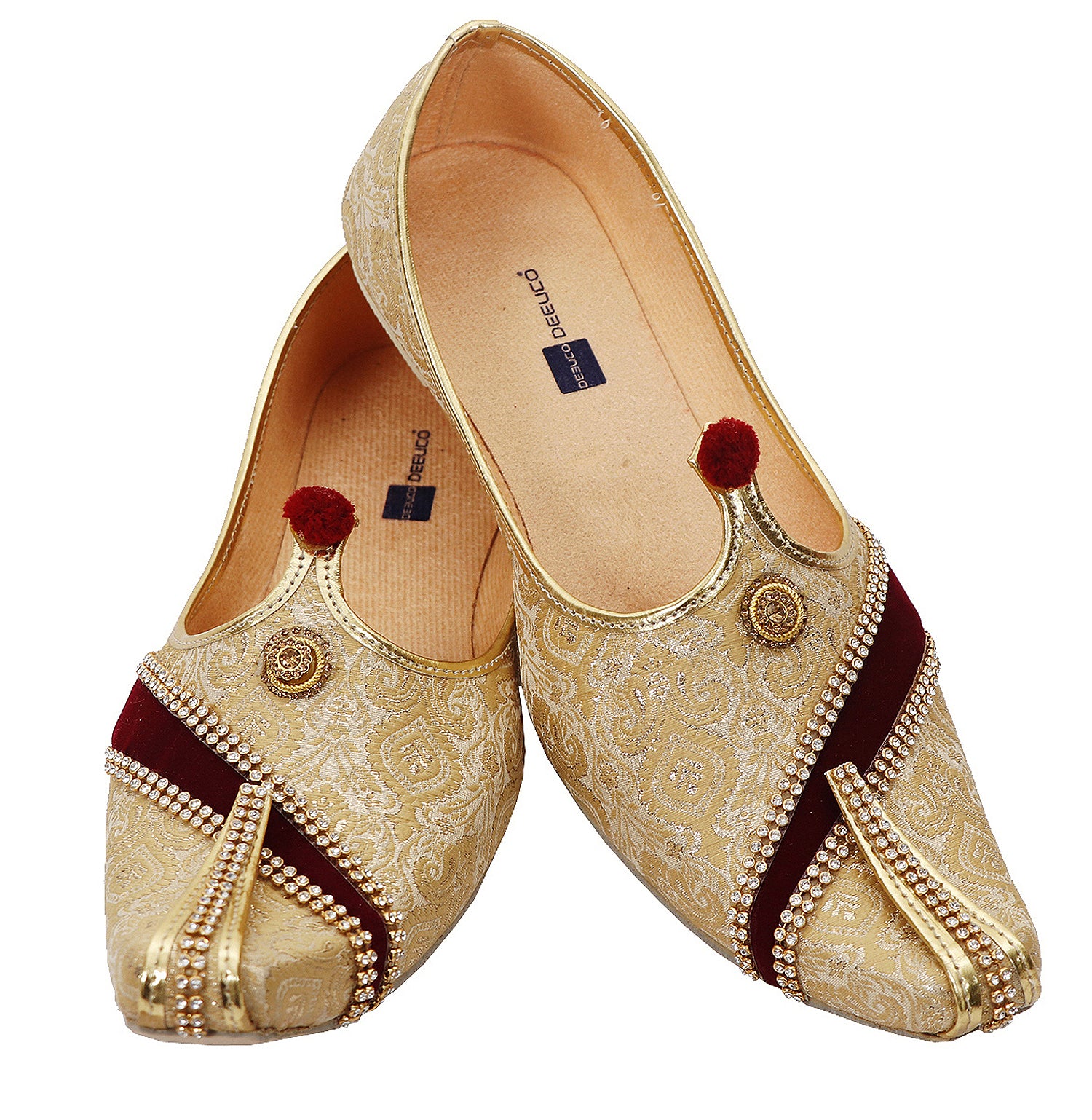 DEEUCO Men's Premium Golden with Maroon Wedding and Sherwani Jutti, Mojari