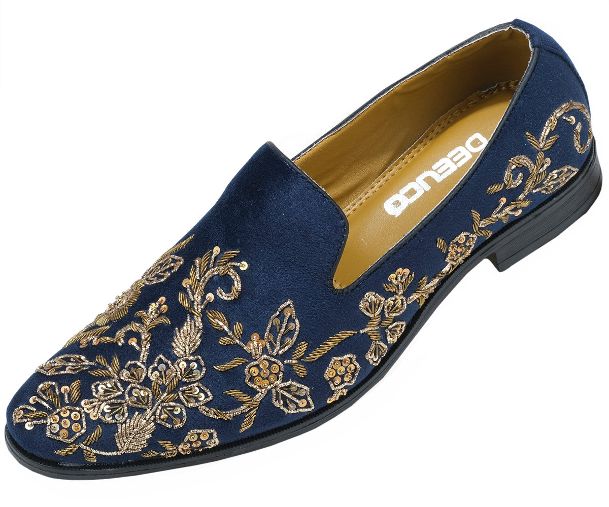 Deeuco Premium Navy Blue Velvet Zardozi embroidery Jutti