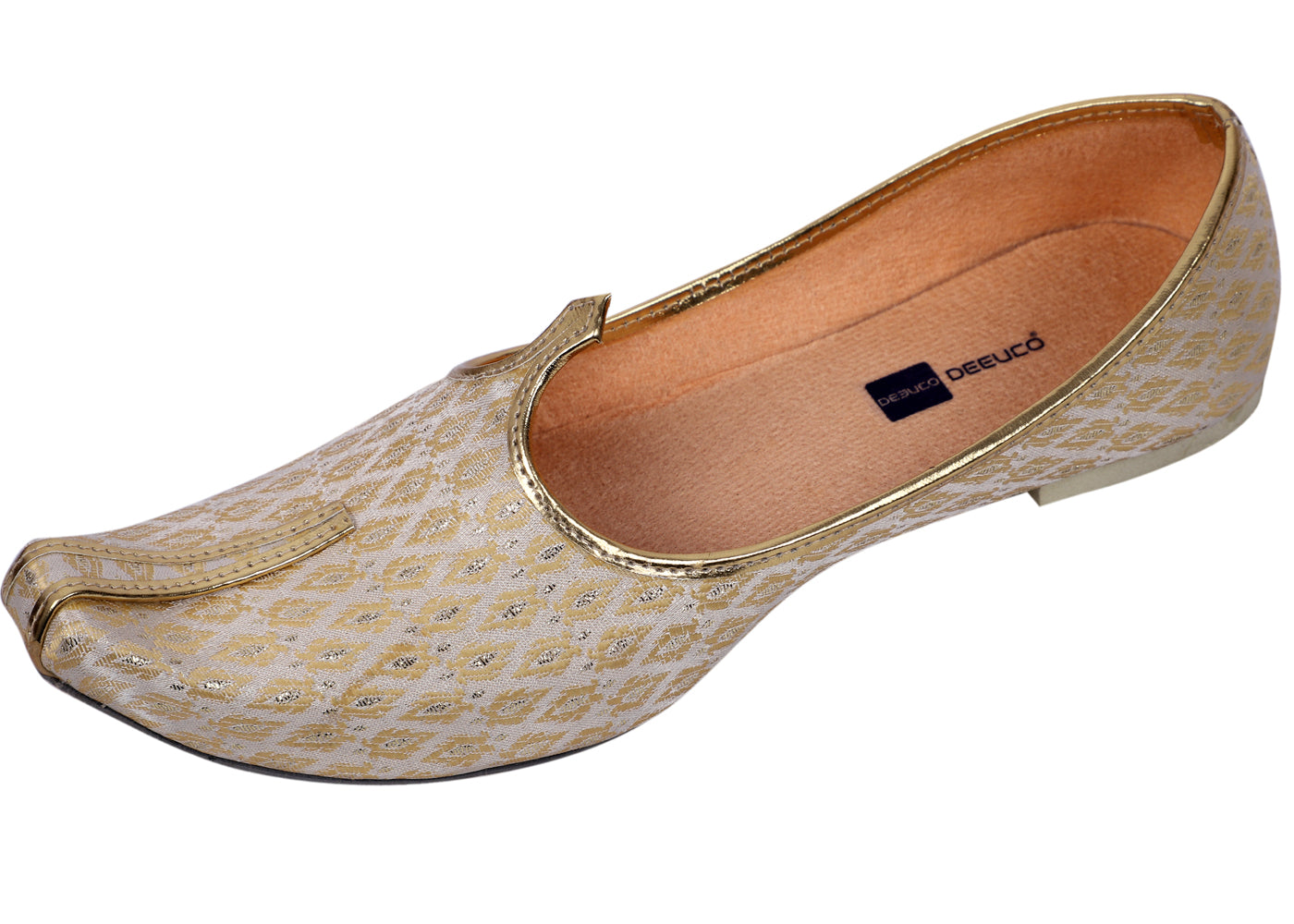 DEEUCO Men's Ethnic Cream N Golden Wedding and Sherwani Jutti, Mojari